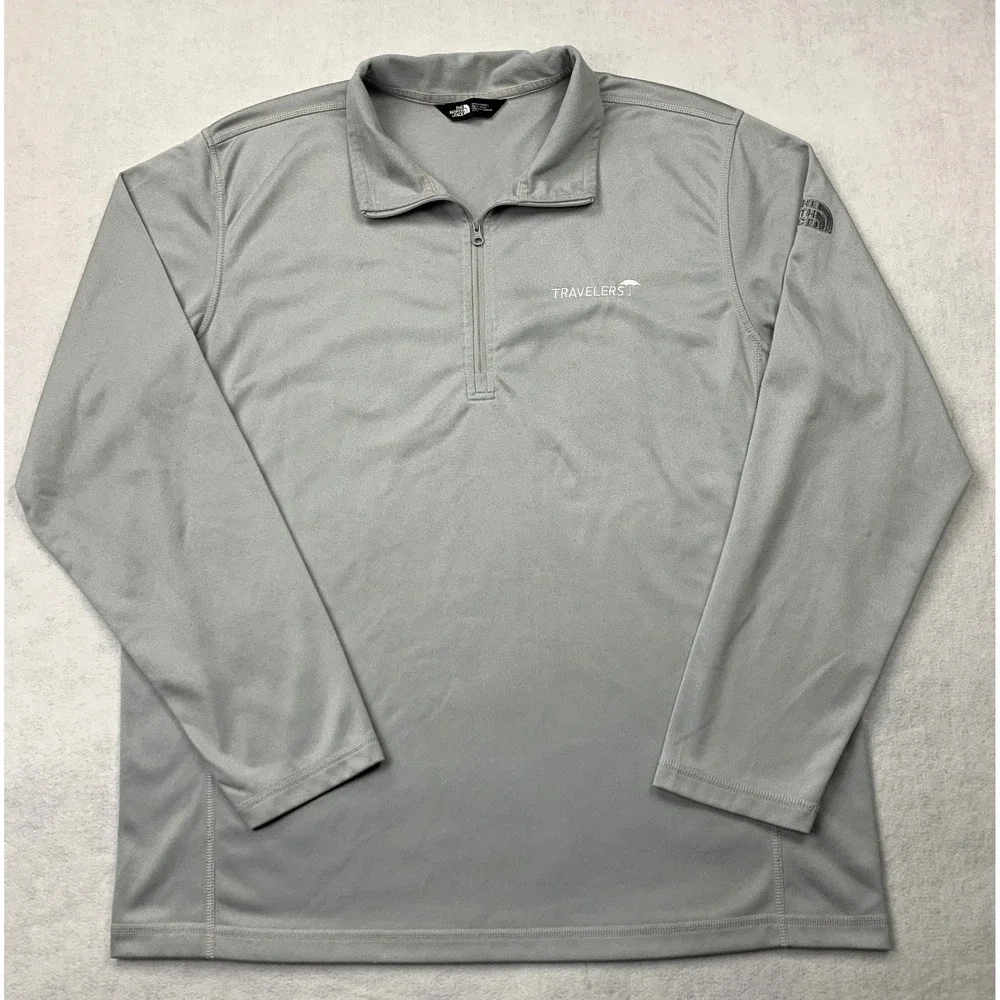 The North Face Mens XL Quarter Zip Pullover Grey Travelers Logo Performance Top